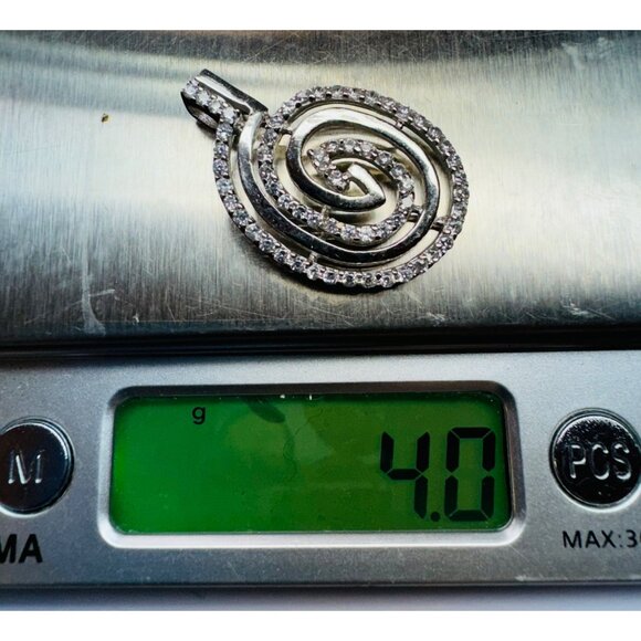 Brand New Sterling Silver 925 Midi Swirl Pendant Encrusted with Clear Crystals - Picture 9 of 10